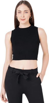 HouseOfCommon Casual Solid Women Black Top