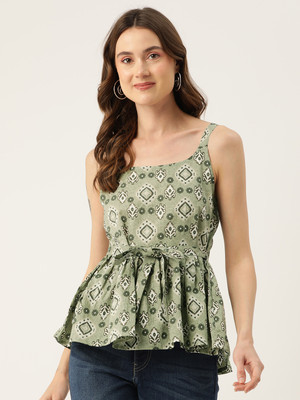 Feranoid Retail Casual Floral Print Women Green Top