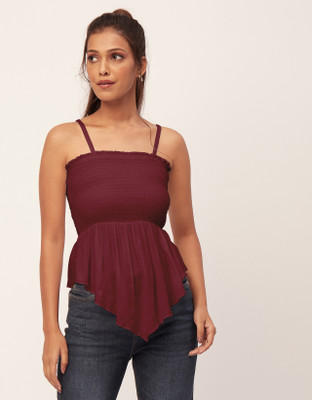 moomaya Casual Solid Women Maroon Top