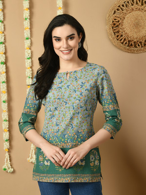 Meesan Casual Printed Women Green Top