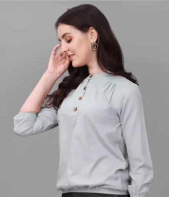 ANVCREATION Formal Solid Women Grey Top