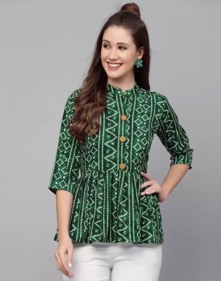 ak fashion mall Casual Printed Women Dark Green, Green, White Top