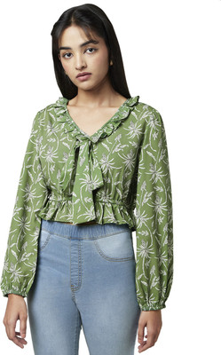 YU by Pantaloons Casual Floral Print Women Green Top