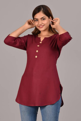 Miraaya Casual Solid Women Maroon Top