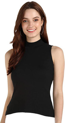 TUSI Casual Solid Women Black Top