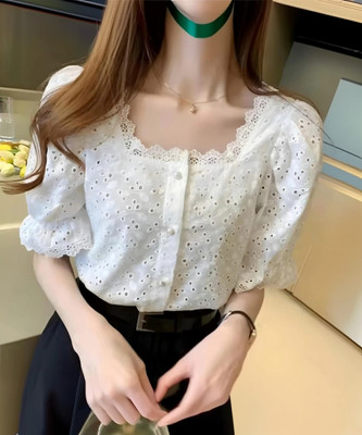 Bhumi Casual Self Design Women White Top