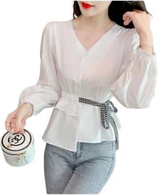 Dossier's Casual Solid Women White Top