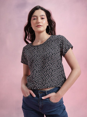Dressberry Casual Printed Women Black Top