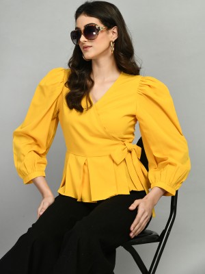 PRETTY LOVING THING Casual Solid Women Yellow Top