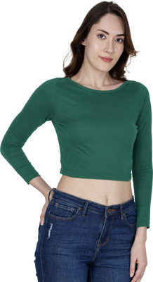 DUDSTUCKER Casual Solid Women Green Top