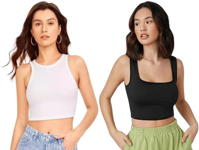 A & K collections Casual Solid Women Black, White Top