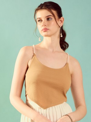 KASSUALLY Casual Solid Women Beige Top