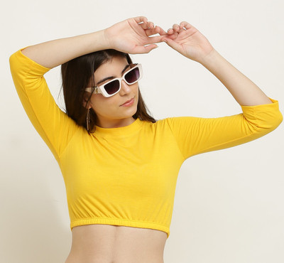 elegance redefined Casual Solid Women Yellow Top