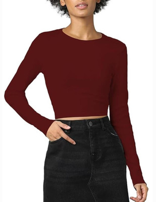 THE BLAZZE Casual Solid Women Maroon Top
