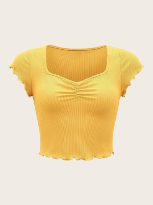 LLL FASHION Casual Solid Women Yellow Top