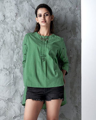 HouseOfCommon Casual Solid Women Green Top