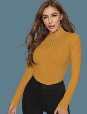 Trend Level Casual Solid Women Yellow Top