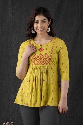 Dipanis Casual Embroidered Women Yellow Top