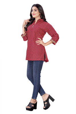 SHREE SHUBH ENTERPRISE Casual Printed, Ethnic Motifs, Floral Print Women Maroon Top