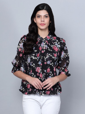 Moda Rapido Casual Printed Women Black Top