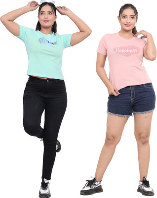 JUST LOVE Casual Printed Women Light Blue, Pink Top