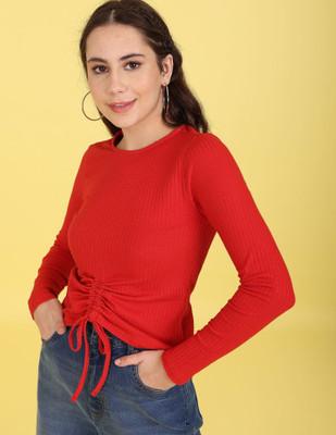 FLYING MACHINE Casual Solid Women Red Top