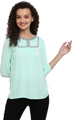 V-MART Casual Embroidered Women Green Top