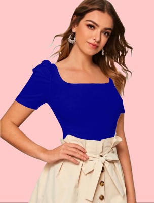 Dream Beauty Fashion Casual Solid Women Blue Top