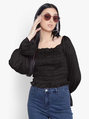 National Trading Casual Solid Women Black Top
