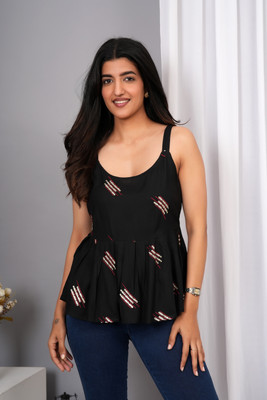 VYMO Casual Printed Women Black Top