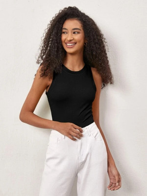 KASHIAN Casual Solid Women Black Top