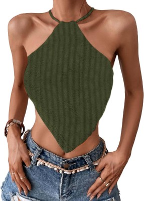 jovo Casual Solid Women Dark Green Top