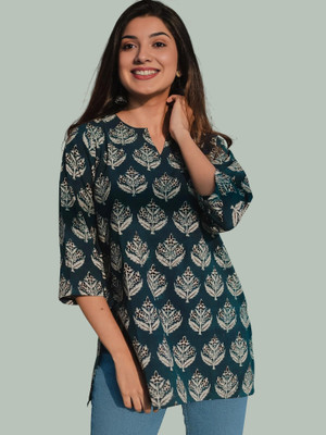 NAVYANKAA Women Printed Straight Kurta(Blue)