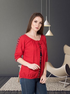 GMI Casual Embroidered Women Red Top