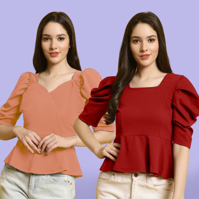 Fabflee Casual Solid Women Multicolor Top