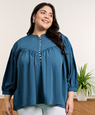 ANJIR Casual Solid Women Dark Blue Top