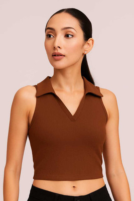 HANVIK Casual Self Design Women Brown Top