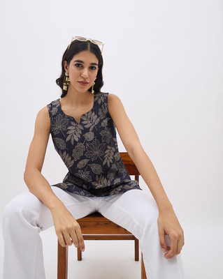 Anouk Rustic Casual Printed Women Blue Top