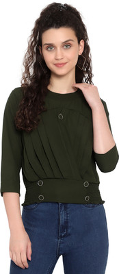 Moda Rapido Casual Solid Women Dark Green Top