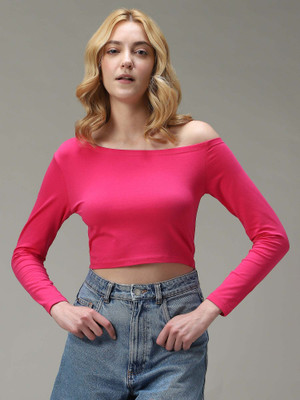 OUTZIDR Casual Solid Women Pink Top