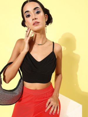 KASSUALLY Casual Solid Women Black Top