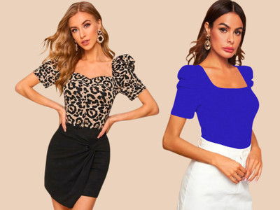 Maheshvi Casual Animal Print, Solid Women Multicolor Top