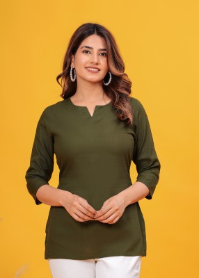 The Trending Company Casual Solid Women Dark Green Top