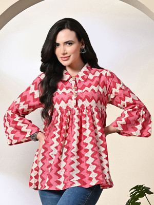 Sangria Casual Chevron/Zig Zag Women Pink Top