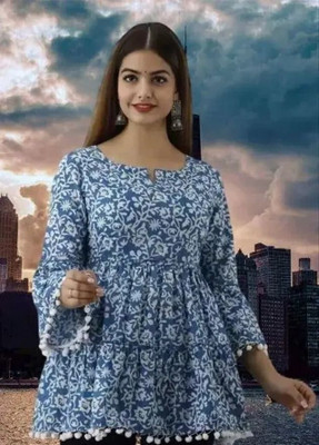 MAMAENTERPRISE Casual Ethnic Motifs Women Blue Top