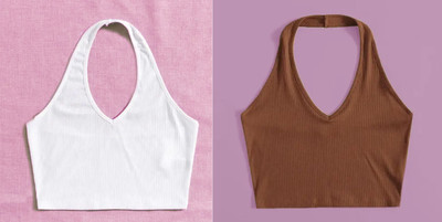 Kanha Casual Solid Women White, Brown Top