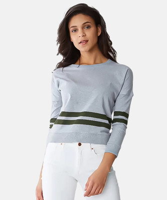 Pina Colada Casual Striped, Solid Women Grey Top
