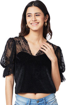IZEL Casual Lace Women Black Top