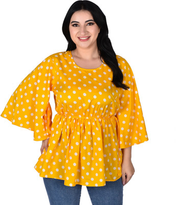HouseOfCommon Casual Polka Print Women Yellow, White Top