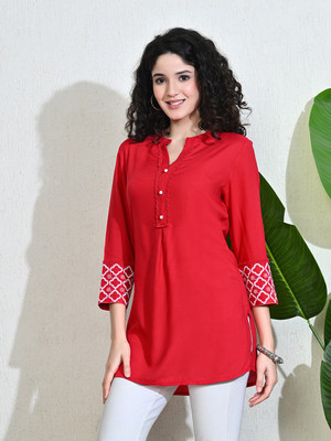 Meesan Casual Solid Women Red Top